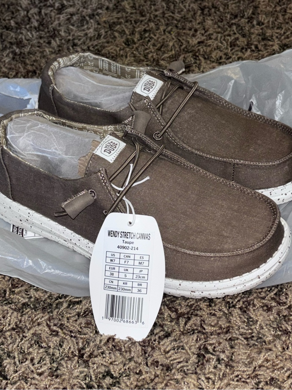 Hey Dude Wendy Stretch Canvas shoes Women's US Size 7 Taupe New Slip On